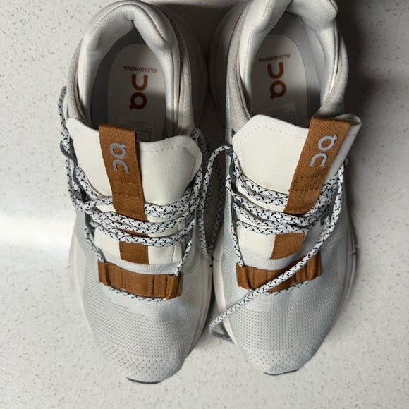 On Cloudnova Running White and Brown Sneakers - Picture 1 of 5